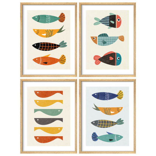 Colorful Fish Coastal Modern Artwork Framed Prints