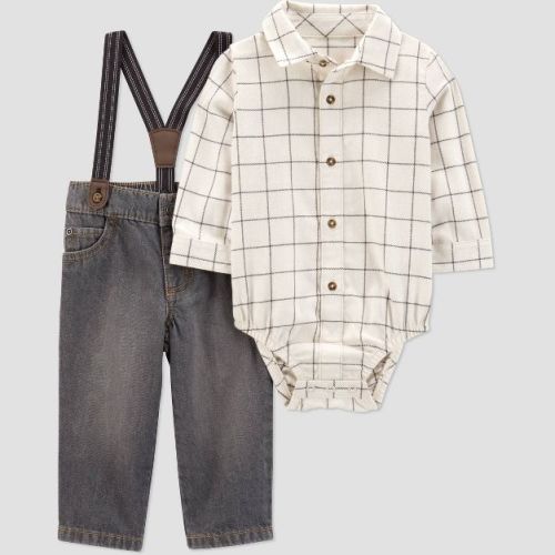 Carter's Just One You® Baby Boys' 2pc Plaid Suspender Top & Bottom Set - Ivory
