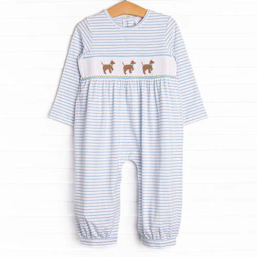 Puppy Present Smocked Romper, Blue – Stitchy Fish