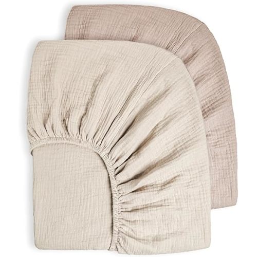 Bearmoss Muslin Crib Sheets 100% Cotton Baby Crib Sheets Fitted for Standard Crib Mattress & Toddler Bed Mattress 52"x28" Soft Breathable Crib Sheets Neutral for Boys Girls - 2 Pack (Baby Face)