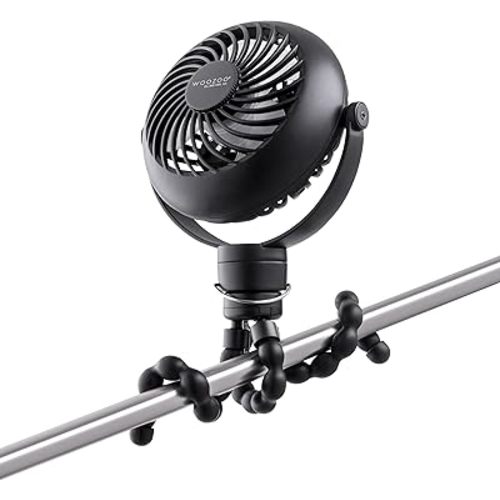 IRIS USA WOOZOO 3.5" Cordless Portable Personal Fan with Flexible Tripod Stand, 10-Hour Runtime, 360° Tilt, 3 Speeds, LED Light, Mosquito Repellent Tray, USB-C Charging, for Indoor/Outdoor Use, Black