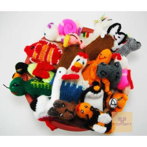 5 PACK 10 PACK WILD Animals Hand Knitted Finger Puppets - Educational finger puppets made by Peruvian Artisans