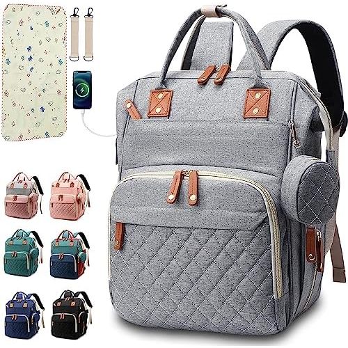 Diaper Bag Backpack Baby Bag, Baby Girl Boy Diaper Bag for Dad Mom with Pad, 16 Pockets, Pacifier Case, Large Diaper Bag Unisex for Travel (Grey)