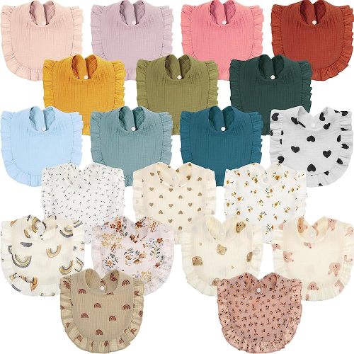 20 Pcs Muslin Baby Bibs Cotton Adjustable Drool Teething Bibs Lap Shoulder Newborn Bibs Baby Girl Bandana Bibs for Unisex Toddler Infant Boys Girls Teething and Drooling, Assorted Styles