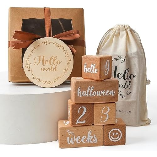 Milestone Blocks Set of 6 Baby Age Blocks for Monthly Milestone Wooden Photo Props Set Perfect for Baby Shower and Keepsake