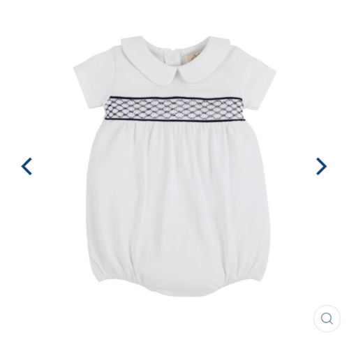Short Sleeve Banbury Bubble - Worth Avenue White with Nantucket Navy Smocking