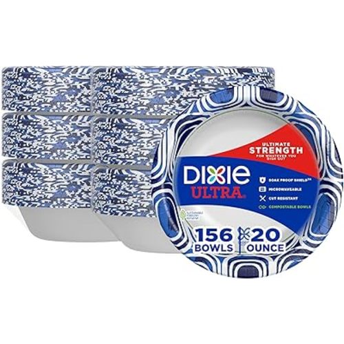 DIXIE Ultra, Large Paper Bowls, 20 Oz, 26 Count (Pack of 6), Microwave Safe, Compostable, Disposable Bowls Great For Breakfast, Lunch, And Dinner Meals