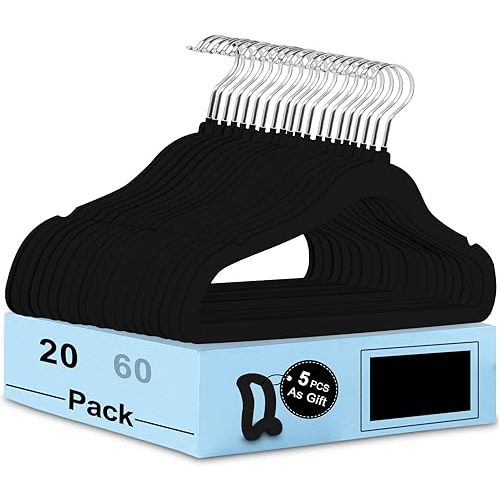 Kids Velvet Hangers 20 Pack, 11.8" Non-Slip Felt Hangers with Silver Hook, Space Saving Clothes Hangers Flocked Hangers for Coats, Sweaters, Jackets, Pants & Dress Clothes (Black)