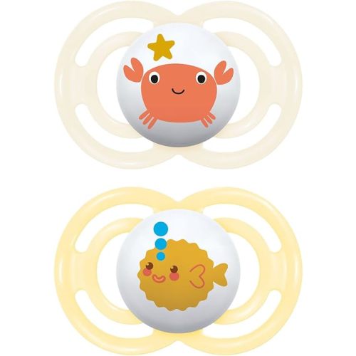 MAM Perfect Baby Pacifier, Patented Nipple, Developed with Pediatric Dentists & Orthodontists, Unisex, 6-16 , 2 Count (Pack of 1)
