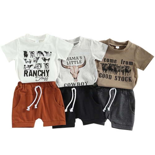 WIBACKER Toddler Baby Boy Western Cowboy Casual Outfit Short Sleeve Tops + Shorts Set Summer Clothes