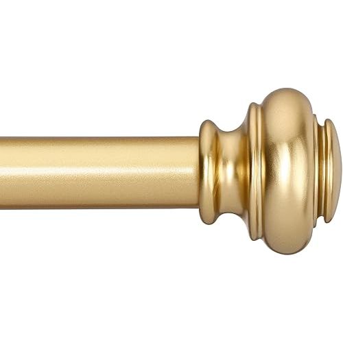 Heavy Duty Curtain Rods for Windows 48 to 84 Inches, 1 Inch Gold Curtain Rods for Bedroom, Living Room, Patio, Kitchen, Adjustable Curtain Rods with Classic Finials, Gold Finishing