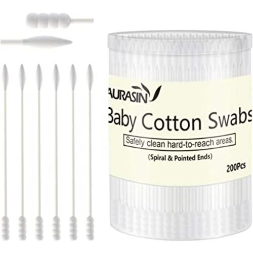 Baby Cotton Swabs, Paper Sticks Cotton Buds for Baby Ear Nose Clean-200Pcs(Spiral and Pointed)