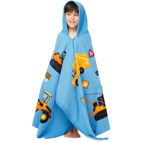 Gealaek Hooded Towel for Toddlers 5-12 Years Boys Girls Kids Bath Pool Beach Towel Wrap Extra Large Soft Absorbent Beach Poncho(Construction site XL)