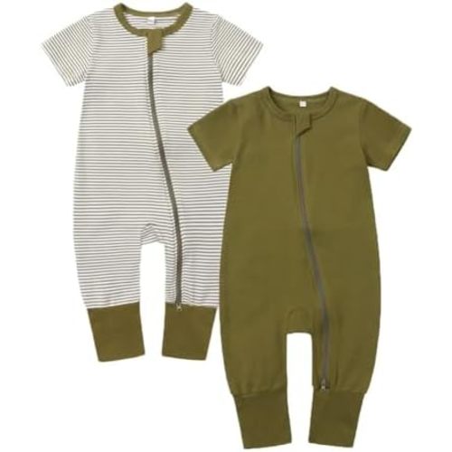 BeiVSlley Baby Boy Girl's 2 Pack Summer Short Sleeve Rompers Infant Cotton Coveralls Toddler Zip front Outfits Clothes