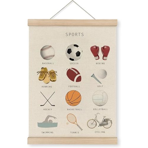 MAQIKA Sports Poster Framed with Wood Hanger,Sports Wall Art,Sports Soccer Football Wall Decor,Sports Baseball Basketball Canvas Wall Art Paints Sports Posters for Man Cave Kids Boys Room 12x16 Inch