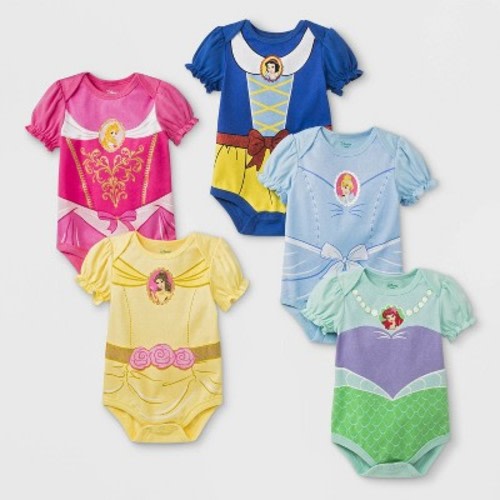 Baby Girls' 5pk Disney Princess Bodysuits - 0-3M