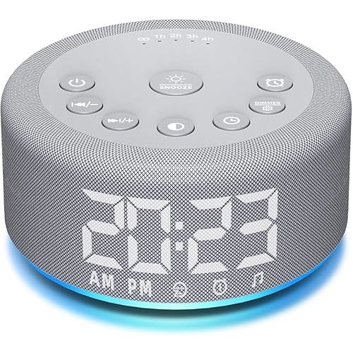 【3 in 1】 Sound Machine Alarm Clock Night Light White Noise Machine with 27 Sleeping Sounds for Baby Kids Adults 32 Level Volume Auto Off Timer Memory Function Digital Clock with 30 Wake Up Sounds