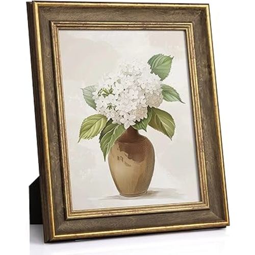 Afuly 8x10 Vintage Picture Frame Elegant Retro Picture Frames Wood Gold Photo Frame Wall Hang Desktop Home Decor Birthday Gifts for Grandma Mom Women Parents