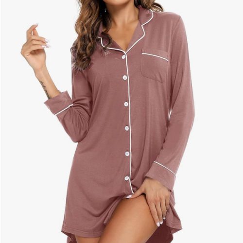 Anjue Pajama Nightgowns for Women Button Down Pajamas Tops Short/Long Sleeve Sleepwear Sleep Shirts Nightdress S-XXL