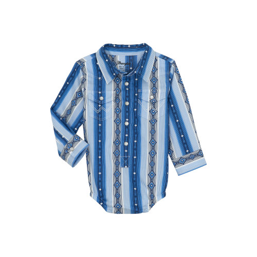 Wrangler Infant Boy's Blue & White Checotah Print Onesie