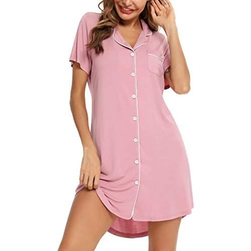Senert Nightgown for Women Sleep Shirt Short Long Sleeve Sleepwear Boyfriend Nightshirt Button Down Pajama Dress S-XXL
