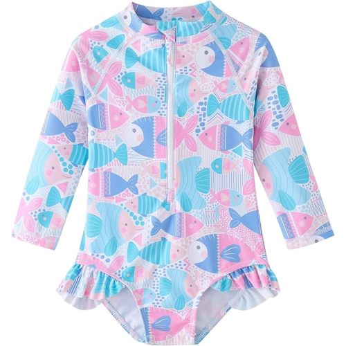 UMELOK Baby Girls One Piece Swimsuit Infant Bathing Suit Long Sleeve Rash Guard Swimwear with UPF 50+ Sun Protection