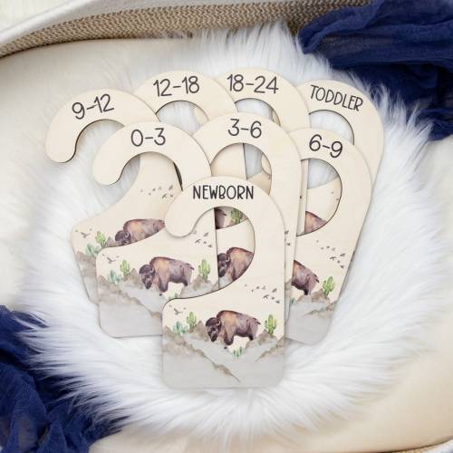 Buffalo Clothing Dividers, Bison Baby Clothing Divider, Wood Wardrobe Divider, Nursery Closet Divider, Buffalo Nursery Theme M12