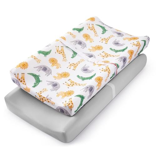 TILLYOU Baby Changing Pad Cover, Changing Table Cover for Girls Boys, Ultra Soft Breathable, 2 Pack African Steppe & Grey