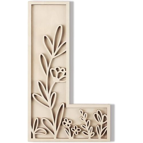 Layered 12 Inch Large Wooden Letters for Wall Decor, Flowered Paintable Wooden Nursery Letters for Crafts Wood Alphabet Letter L for Birthday Boho Nursery Name Sign Wedding Home Decoration