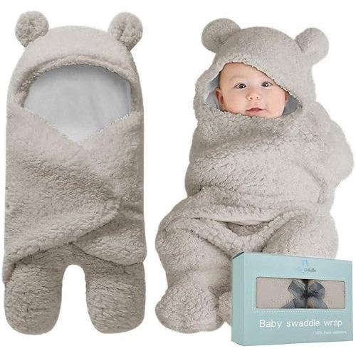 BlueMello Swaddle Blanket | Ultra-Soft Plush Essential for Infants 0-6 Months | Receiving Swaddling Wrap Grey | Ideal Newborn Registry and Toddler Boy Accessories | Perfect Baby Girl Shower Gift