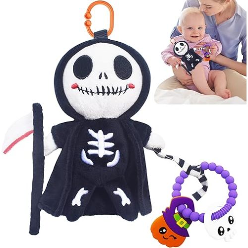 Pumpkin Teether Toy Baby Halloween Teething Ring Nightmare Before Christmas Grim Reaper Plush Stuffed Teething Toy Gothic
