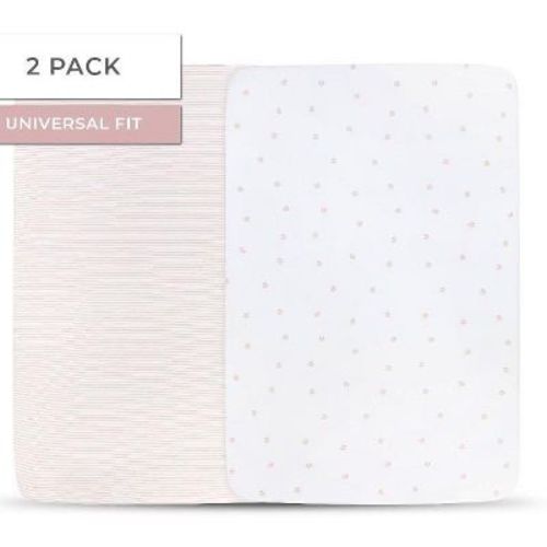 Ely's & Co. Baby Fitted Pack N Play - Mini Crib Sheet 100% Combed Jersey Cotton Mauve Tulip+stripes 2 Pack