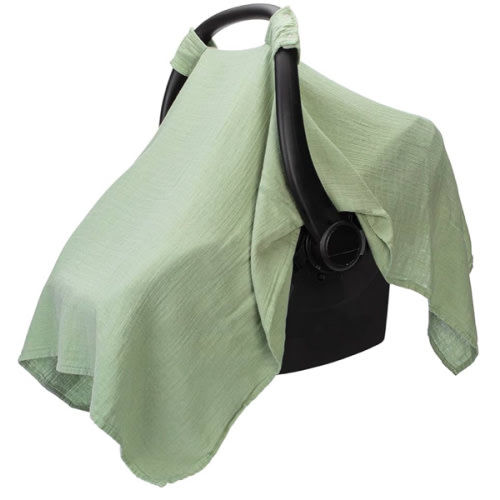 Comfy Cubs Baby Car Seat Cover - Soft, Breathable Bamboo Rayon and Muslin Cotton Blend - Lightweight Canopy for Sun, Bug, and Comfort Protection - Large Size Infant Seat Cover in Sage Design