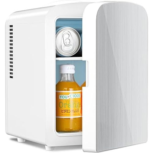 Antarctic Star Compact Refrigerator, Portable Mini Fridge, Skin Care 4L Capacity/6 Cans, for Bedroom, Car, Office & Dorm, Small Cooler for Cosmetics, Magnetic Brushed Stainless Steel Door, White
