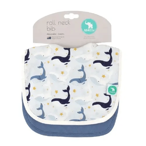All4Ella Roll Neck Bib Whales - 2 Pack | Baby Bunting AU