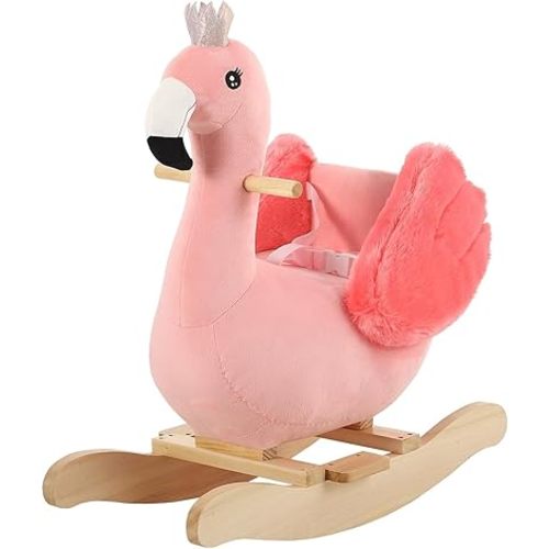 FUNLIO Flamingo Baby Rocking Horse for Toddlers 6 Months to 3 Years, Cute & Graceful Pink Swan Baby Rocker for Baby Girl, Stuffed Plush Ride-on Rocking Animal, Easy to Assemble, CPC & CE Certified