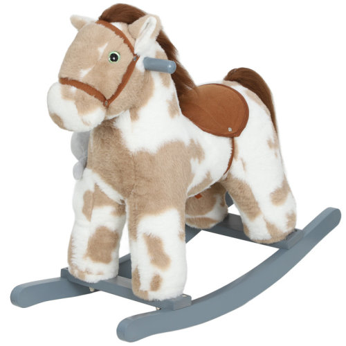 Qaba Rocking Horse, Kids Plush Animal Rocker with Realistic Sound for Toddlers 2–5 Years Old, Soft Filling Ride on Horse with Rabbit Toy, Brown | Wayfair