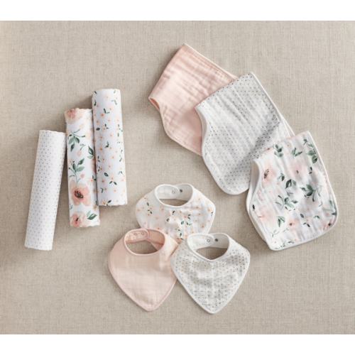 Meredith Floral Organic Muslin Bib, Burp and Swaddle Set | Pottery Barn Kids