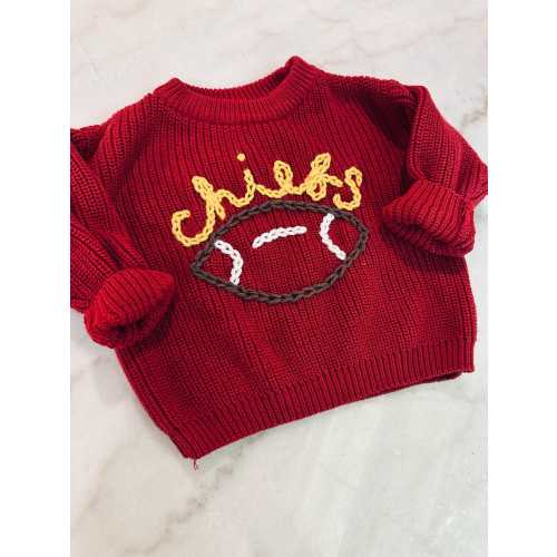 Custom Football Chiefs Embroidered Toddler or Baby Sweater, Football lovers Baby Sweaters