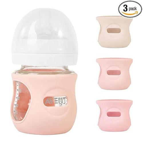 3 Pack Silicone Sleeves for Philips Avent Natural Glass Baby Bottles, Anti Breakage Baby Bottle Holder for Baby Girls, Compatible Philips Avent Glass Natural Baby Bottle, 4 oz