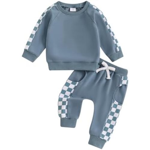 Toddler Baby Boy Clothes Color Block Fall Winter Outfit Long Sleeve Round Neck Sweatshirt and Pants Infant Set