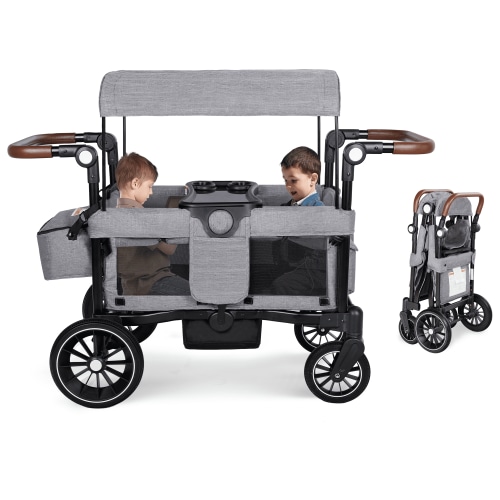 AILEEKISS Wagon Stroller for 2 Toddler 6 Months+, Collapsible Stroller Wagon with Canopy, Grey