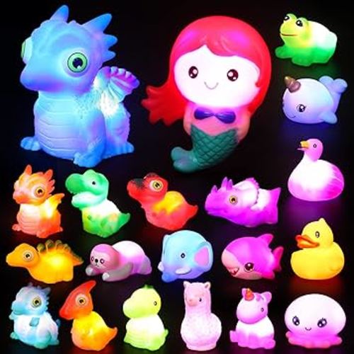 JOYIN 20 PCS Light Up Bath Toys, Toddler Flashing Colourful LED Bathtub Mermaid Toy, Bathtub Dinosaur Toy, Boy Girl Birthday Valentines Gift Swimming Pool Party