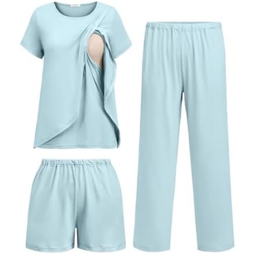 Ekouaer 3 PCS Maternity Nursing Pajamas Set Postpartum Breastfeeding PJS