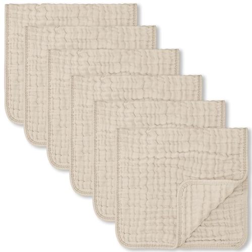 Comfy Cubs Muslin Burp Cloths Large 100% Cotton Hand Washcloths for Babies, Baby Essentials 6 Layers Extra Absorbent and Soft Boys & Girls Baby Rags for Newborn Registry (Sand, 6-Pack, 20" X10") - 6-Pack 20"X10"