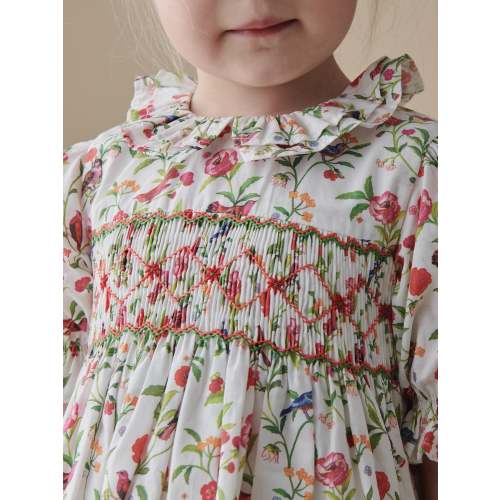 Ivory Bird Floral Azura Baby Girl Hand-Smocked Set | La Coqueta Kids