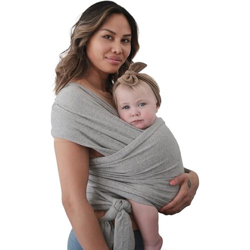 mushie Baby Wrap Carrier | 100% Organic Cotton | Infant Sling for Newborn and Babies 8-35 lbs (Gray Melange)