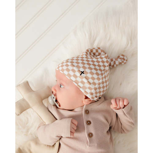 Checker Topknot Baby Beanie