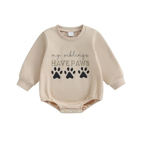 Xnqiwq Newborn Baby Boy Girl Sweatshirt Bubble Romper My Siblings Have Paws Onesie Bodysuit Fall Gender Neutral Clothes