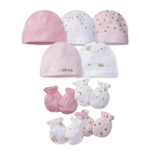 Gerber Baby Girl Assorted Caps & Mittens Accessories Bundle, 9-Piece Set